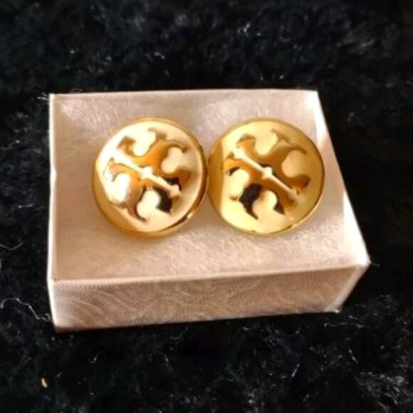 Tory Burch Jewelry - Tory Burch Logo Pierced Earrings Classic Gold Tone On White Look